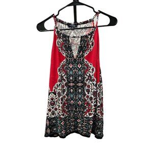 Max Edition Petite Womens Top SZ XLP Red Black Boho Print Sleeveless